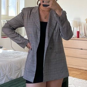 Timeless Sophistication Grey Plaid Double Breasted Blazer